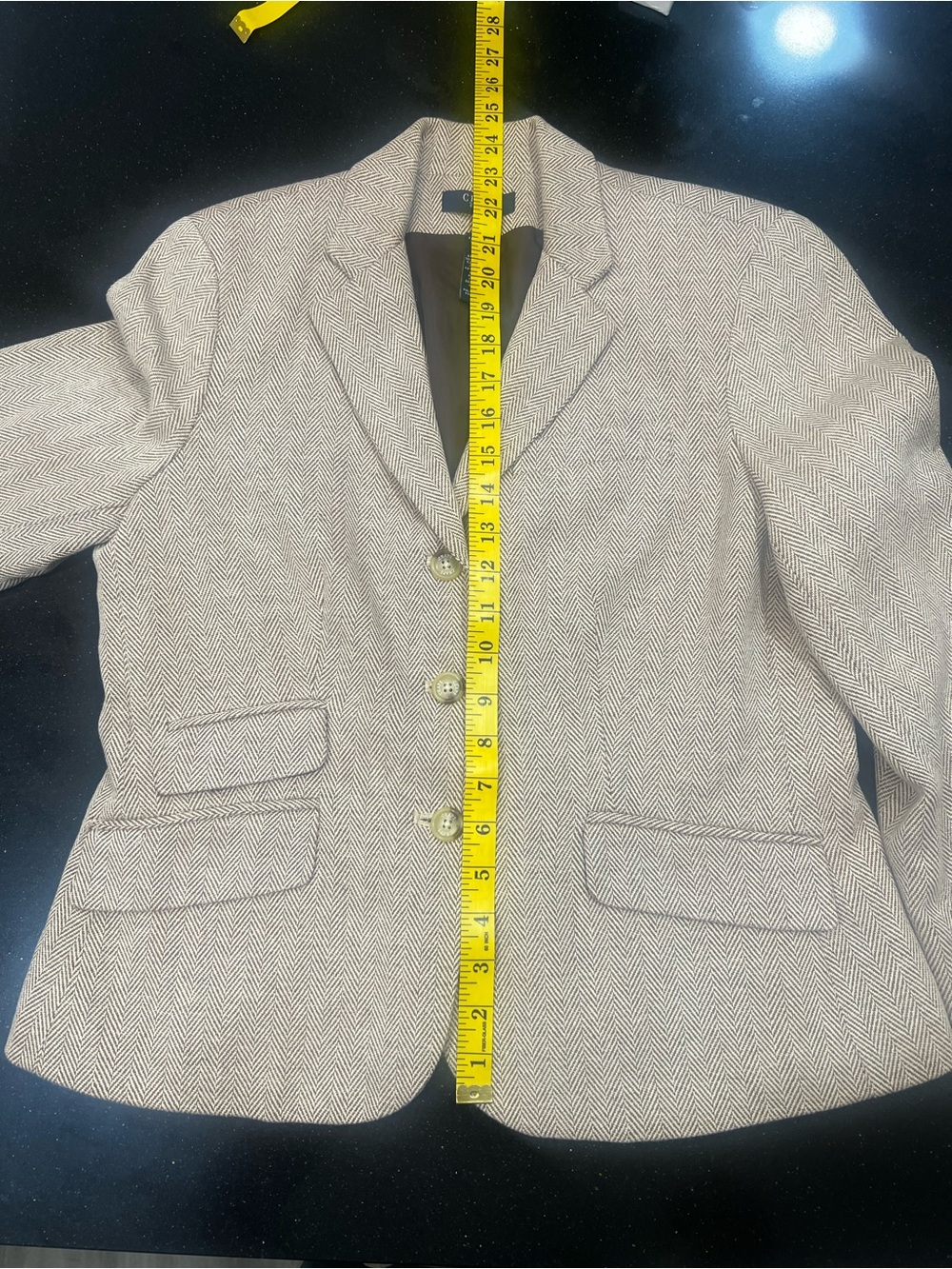 Chaps Womens Beige Herringbone Blazer Jacket - Picture 7 of 7
